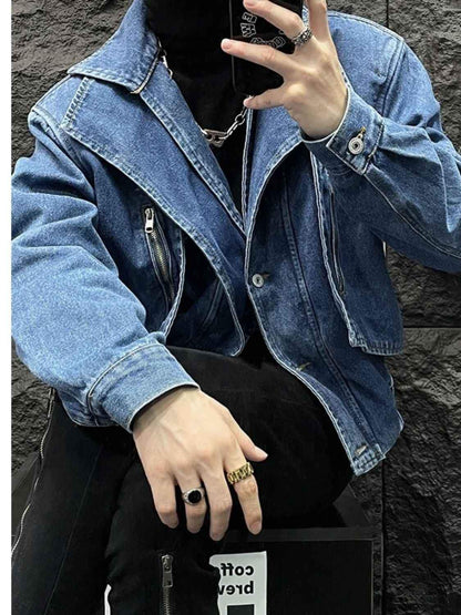 N112502 Fake Two-piece Denim Jacket