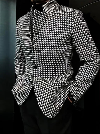 NS1018 Handsome Plaid Stand Collar Jacket