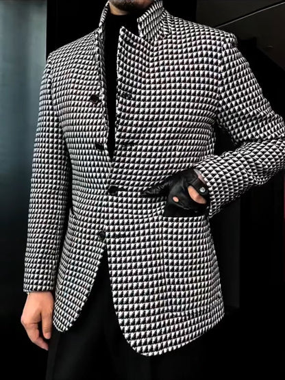 NS1018 Handsome Plaid Stand Collar Jacket