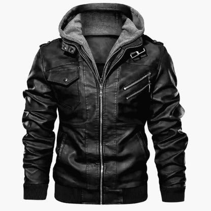 Autumn and winter new men's hooded leather jacket