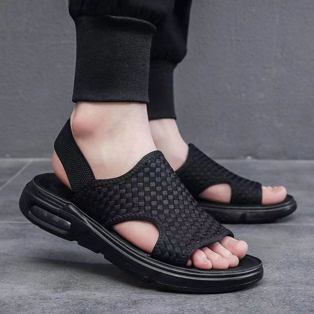 Soft Sole Black Woven Summer Sandals