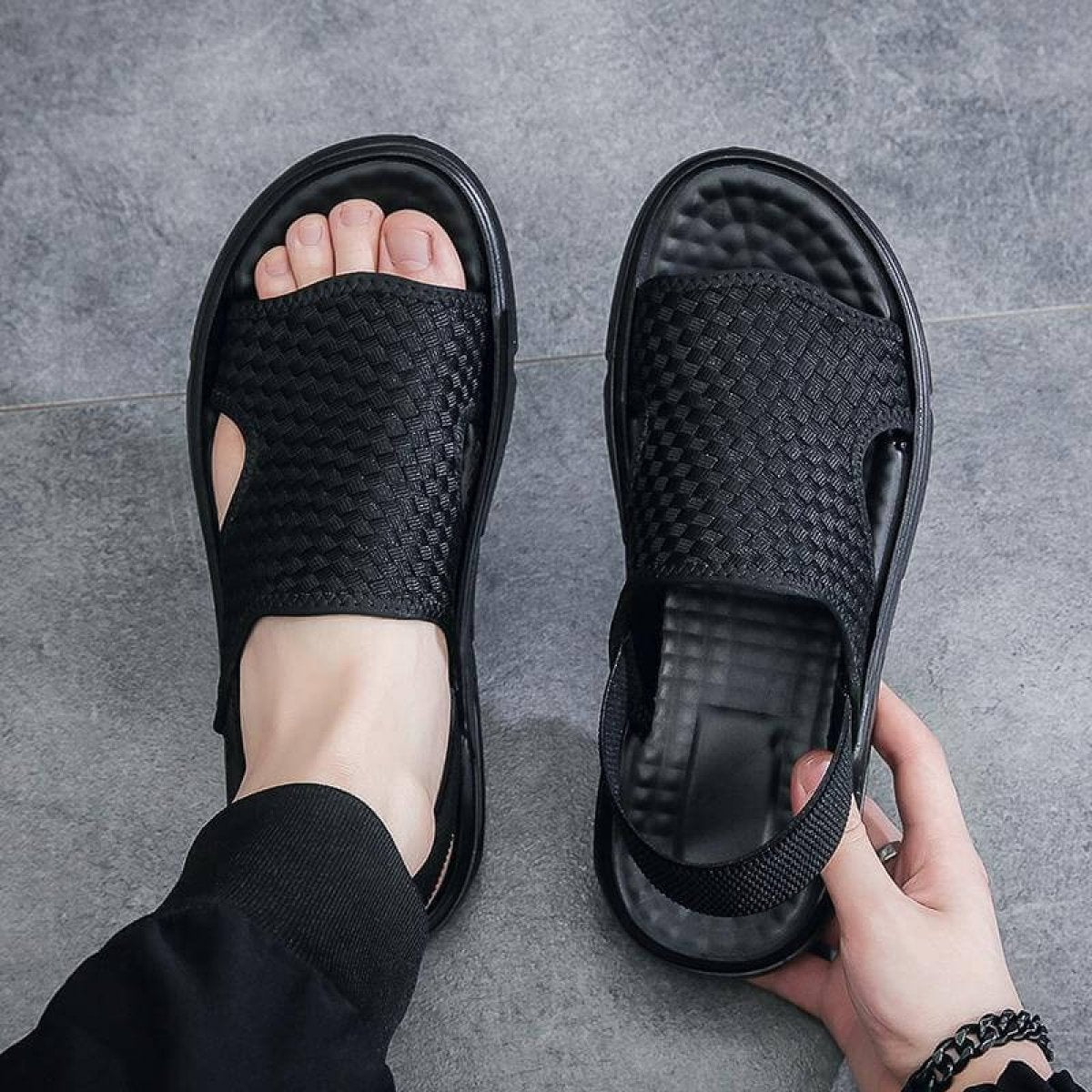 Soft Sole Black Woven Summer Sandals