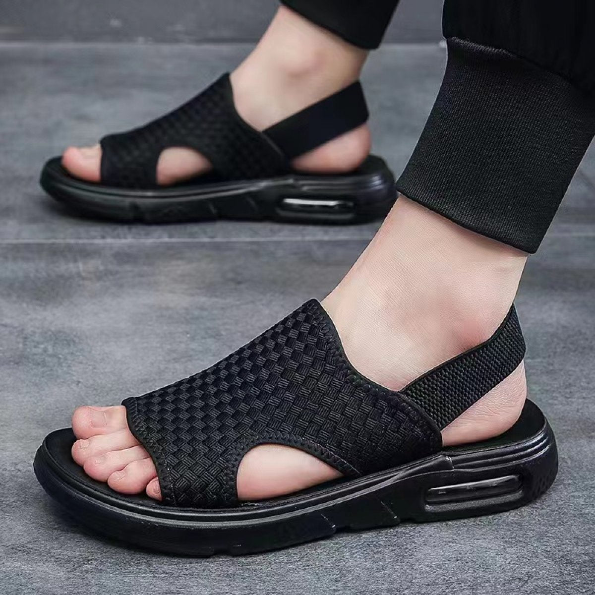 Soft Sole Black Woven Summer Sandals