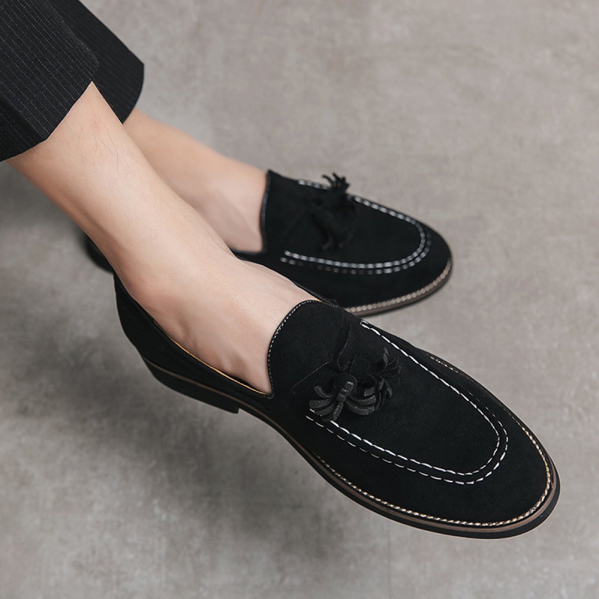 Suede One-Step Fringe Loafers