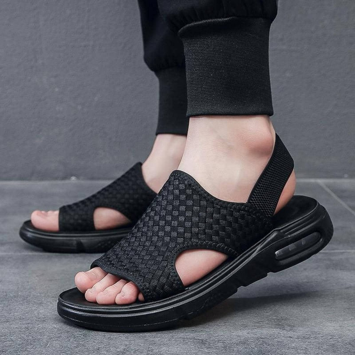 Soft Sole Black Woven Summer Sandals